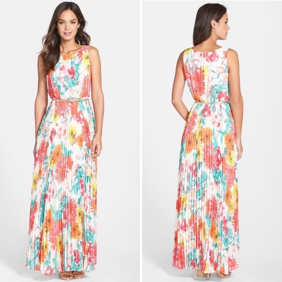 Eliza J Dresses & Skirts - Eliza J EUC Pleated Maxi Dress Watercolor Floral Size 6